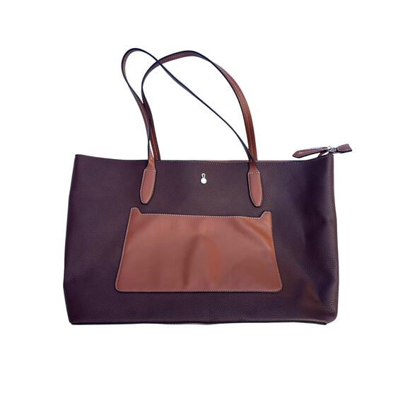 Brown Pebbled Leather Tote Bag Structured Carryall - Picture 4 of 6